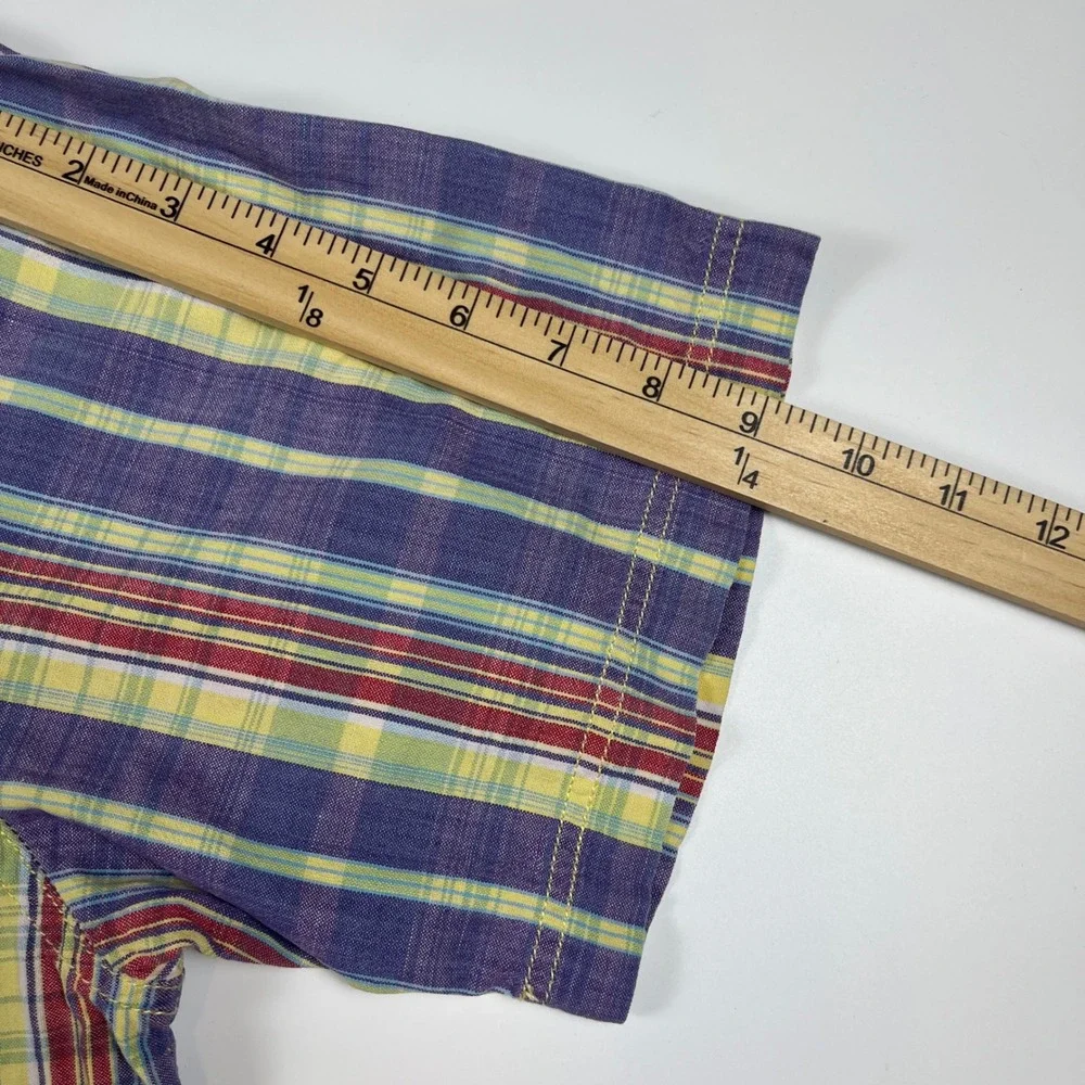 VTG Tommy Jeans Mens M Plaid Short Sleeve Button Down Shirt Multi-Color Cotton